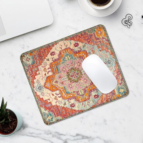 Seorsok Square Aesthetic Boho Vintage Mouse Pad، مكتب المنزل تصميم حصيرة الماوس الشخصية، مقاوم للماء مضحك العتيقة لوحة الماوس العرقية، قاعدة مطاطية غير قابلة للانزلاق منصات فأرة الكمبيوتر للفأرة اللاسلكية in Saudi Arabia