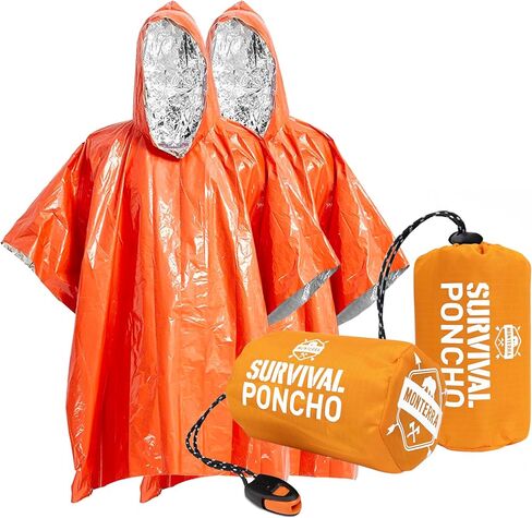 Emergency Survival Poncho. 2 Thermal Mylar Space Blanket Rain Ponchos. Camping Accessories, Outdoor Survival Gear. in Saudi Arabia