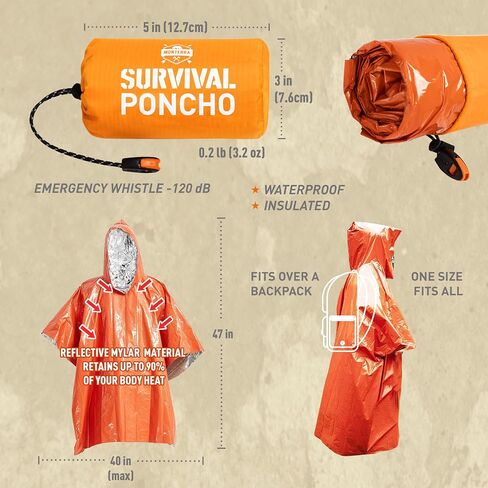 Emergency Survival Poncho. 2 Thermal Mylar Space Blanket Rain Ponchos. Camping Accessories, Outdoor Survival Gear. in Saudi Arabia