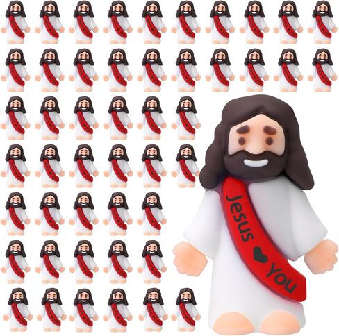 Bememo 50 Pcs Little Jesus Figures Original Design Jesus Loves You Rubber Toy Hide and Seek Religious Party Gift Sunday School Baptism Gift (Colorful) in Saudi Arabia