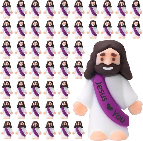 Bememo 50 Pcs Little Jesus Figures Original Design Jesus Loves You Rubber Toy Hide and Seek Religious Party Gift Sunday School Baptism Gift (Colorful) in Saudi Arabia