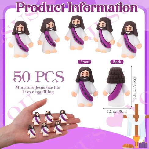 Bememo 50 Pcs Little Jesus Figures Original Design Jesus Loves You Rubber Toy Hide and Seek Religious Party Gift Sunday School Baptism Gift (Colorful) in Saudi Arabia
