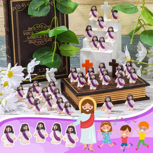 Bememo 50 Pcs Little Jesus Figures Original Design Jesus Loves You Rubber Toy Hide and Seek Religious Party Gift Sunday School Baptism Gift (Colorful) in Saudi Arabia