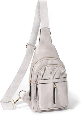 SUOSDEY Fanny Pack حقائب كروس للنساء حقيبة بحمالة جلدية نباتية للنساء محفظة بحمالة كروس باللون الرمادي والأبيض in Kuwait