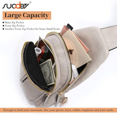 SUOSDEY Fanny Pack حقائب كروس للنساء حقيبة بحمالة جلدية نباتية للنساء محفظة بحمالة كروس باللون الرمادي والأبيض in Kuwait