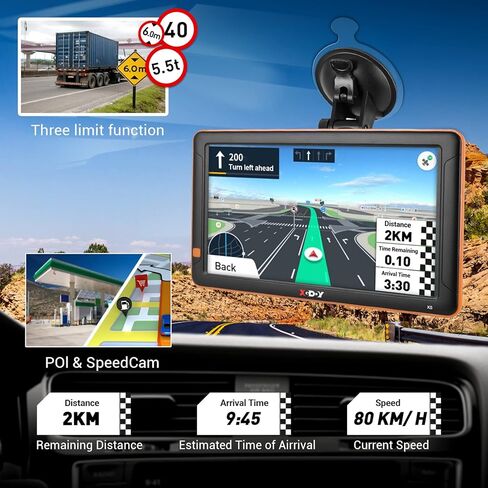 XGODY Truck GPS Navigation للسيارة 9 بوصة شاشة كبيرة لسائقي الشاحنات الملاحة بلوتوث AV-in مدى الحياة خرائط أمريكا الشمالية ثلاثية الأبعاد وخرائط ثنائية الأبعاد، 8 جيجابايت، مع تحديث مجاني للخريطة مدى الحياة in Kuwait