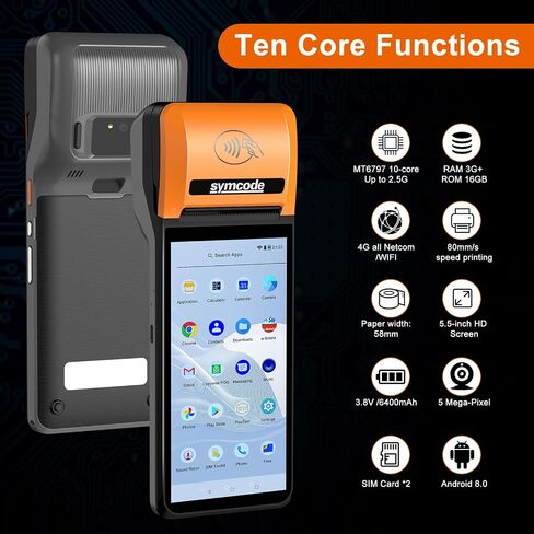 symcode POS PDA Receipt Printer 58mm High Speed Thermal Printer with Android 12 5.5’’ Touch Screen.with Lanyard, Removable Battery Logistics Mangement NFC.2G.3G.4G WiFi 3GB Ram+16GB ROM in Saudi Arabia
