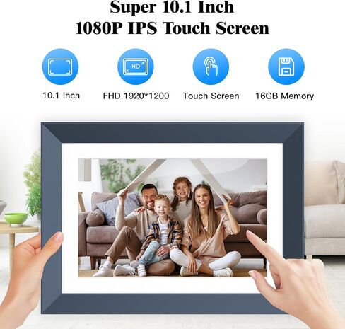 إطار صور رقمي WiFi مقاس 10.1 بوصة - إطار رقمي ذكي مع شاشة لمس IPS بدقة 1920x1200 FHD، ومستشعر حركة، وذاكرة 16 جيجابايت، وإرسال الصور والفيديو عبر البريد الإلكتروني للتطبيق، هدية لعيد الأب in Saudi Arabia