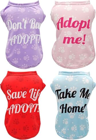 4 Pack Small Dog Shirts Adopt Me Vest for Medium Dogs Paw Printed Cats Puppies Tank Top Tee Cute Soft Clothes Pet Sleeveless T-Shirts Doggies Girl Boy Pink Blue Small in Saudi Arabia