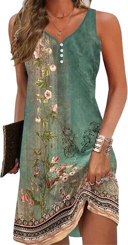 Floral Printed Summer Dresses A-Line Elegant Dress Womens Vintage Sleeveless Beach Sundress in Saudi Arabia