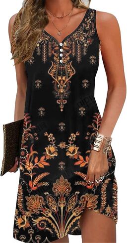 Floral Printed Summer Dresses A-Line Elegant Dress Womens Vintage Sleeveless Beach Sundress in Saudi Arabia