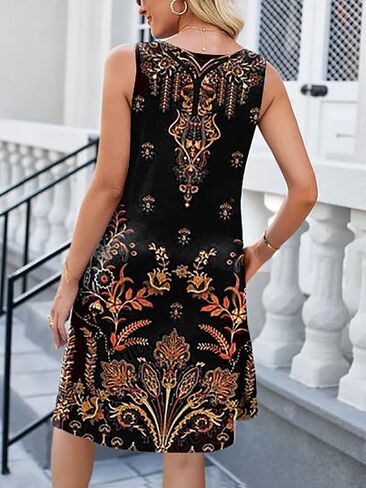Floral Printed Summer Dresses A-Line Elegant Dress Womens Vintage Sleeveless Beach Sundress in Saudi Arabia