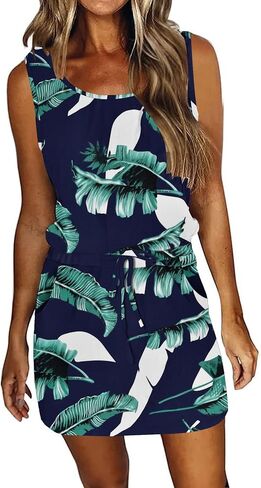 AUSELILY Womens Summer Dress 2024 Sleeveless Casual Drawstring Waist Short Swing Dresses with Pockets in Saudi Arabia