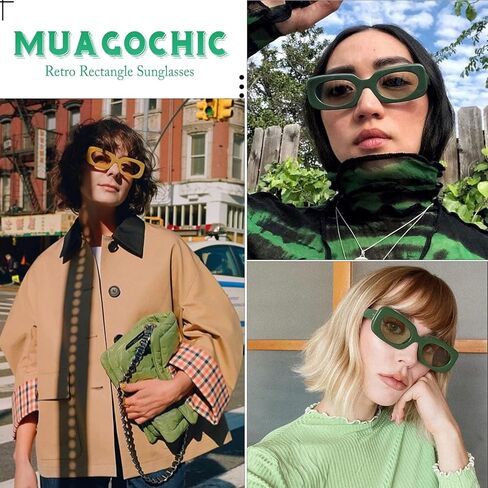 Retro Rectangle Oval Lenses UV400 Sunglasses for Women Men Narrow Thin Square Frame Sun Glasses Vintage Shades Green in Kuwait