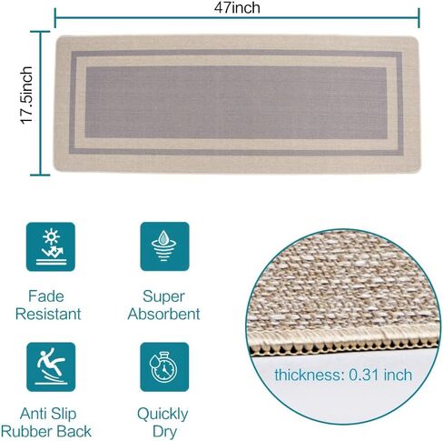 Kitchen Mat, Absorbent Kitchen-Rugs Washable, Rubber Backing Non-Slip Ergonomic Comfort Standing Mat for Kitchen, Floor, Office, Sink, Laundry (Grey, 17"x47") in Saudi Arabia