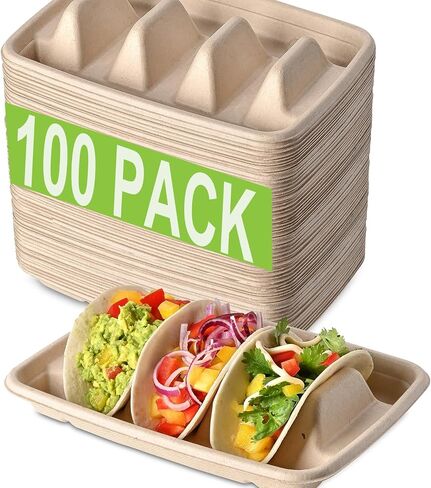 24PCS Disposable Taco Holders for Party, Premium Paper Taco Plates with Dividers, Fiesta Taco Tray Holder, Taco Trays for 3 Tacos, Taco Tuesday Decorations Supplies, Taco Bar Serving Set for a Party in Saudi Arabia