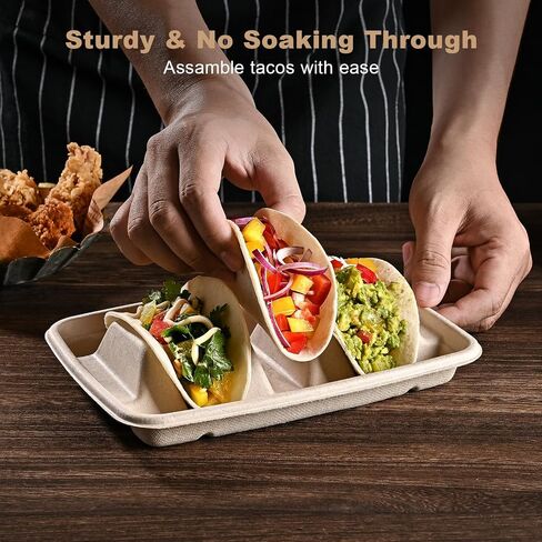 24PCS Disposable Taco Holders for Party, Premium Paper Taco Plates with Dividers, Fiesta Taco Tray Holder, Taco Trays for 3 Tacos, Taco Tuesday Decorations Supplies, Taco Bar Serving Set for a Party in Saudi Arabia