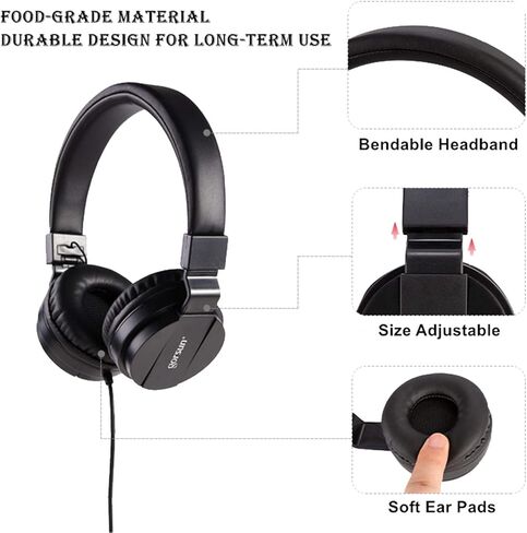 Licorne Lightweight Stereo Folding Wired Headphones for Kids Adults Adjustable Headband Headset for Cellphones Smartphones Laptop Computer Mp3/4 Earphones (Black) in Saudi Arabia