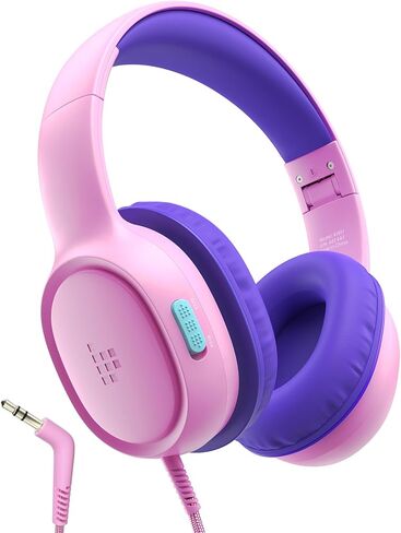 Tronsmart Kids Headphones KH01 Foldable Safety Volume 85/93dB Over-Ear Girls Boys Headphones for Kid HD Stereo 3.5mm Jack Wired Kids Headphones for Boys/Girls/School/Kindle/Travel/Tablets (Pink) in Kuwait