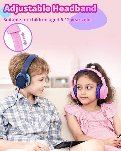 Tronsmart Kids Headphones KH01 Foldable Safety Volume 85/93dB Over-Ear Girls Boys Headphones for Kid HD Stereo 3.5mm Jack Wired Kids Headphones for Boys/Girls/School/Kindle/Travel/Tablets (Pink) in Kuwait
