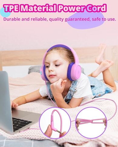 Tronsmart Kids Headphones KH01 Foldable Safety Volume 85/93dB Over-Ear Girls Boys Headphones for Kid HD Stereo 3.5mm Jack Wired Kids Headphones for Boys/Girls/School/Kindle/Travel/Tablets (Pink) in Kuwait
