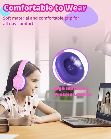 Tronsmart Kids Headphones KH01 Foldable Safety Volume 85/93dB Over-Ear Girls Boys Headphones for Kid HD Stereo 3.5mm Jack Wired Kids Headphones for Boys/Girls/School/Kindle/Travel/Tablets (Pink) in Kuwait