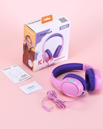 Tronsmart Kids Headphones KH01 Foldable Safety Volume 85/93dB Over-Ear Girls Boys Headphones for Kid HD Stereo 3.5mm Jack Wired Kids Headphones for Boys/Girls/School/Kindle/Travel/Tablets (Pink) in Kuwait