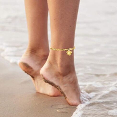 HUASAI Heart Anklet with Letter for Women Clearance Items Under 5 Dollars Gifts Initial Ankle Bracelets for Women Gold Cuban Link Anklets in Saudi Arabia