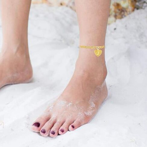 HUASAI Heart Anklet with Letter for Women Clearance Items Under 5 Dollars Gifts Initial Ankle Bracelets for Women Gold Cuban Link Anklets in Saudi Arabia