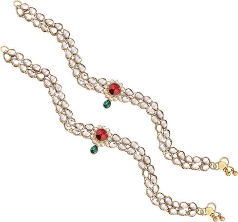I Jewels Gold Plated Indian Wedding Bollywood Style Ethnic Kundan Studded Anklet/Payal Barefoot Jewelry for Women (A018-19) in Saudi Arabia
