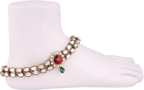 I Jewels Gold Plated Indian Wedding Bollywood Style Ethnic Kundan Studded Anklet/Payal Barefoot Jewelry for Women (A018-19) in Saudi Arabia