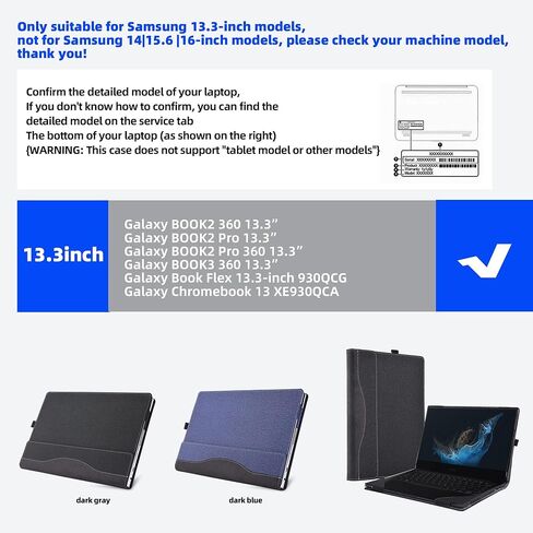 Laptop Cover for Samsung Galaxy Book 2 360 |Book 2 Pro 360|Book 2 pro 360 | Book 3 360|Chromebook 13 XE930QCA/Book Flex 13.3 NP930QCG PU Detachable Case (13.3inch, Dark Grey) in Saudi Arabia