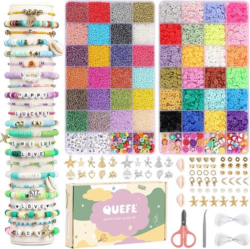 مجموعة صنع الأساور من QUEFE، 20000 قطعة خرز زجاجي 2 مم 3600 قطعة خرز صلصال لصنع المجوهرات مع خرز الحروف المعلقات لوازم خرز هيشي للهدايا المصنوعة يدويًا in Kuwait