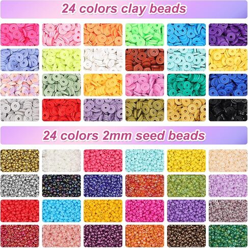 مجموعة صنع الأساور من QUEFE، 20000 قطعة خرز زجاجي 2 مم 3600 قطعة خرز صلصال لصنع المجوهرات مع خرز الحروف المعلقات لوازم خرز هيشي للهدايا المصنوعة يدويًا in Kuwait