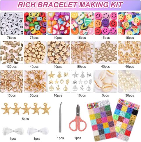 مجموعة صنع الأساور من QUEFE، 20000 قطعة خرز زجاجي 2 مم 3600 قطعة خرز صلصال لصنع المجوهرات مع خرز الحروف المعلقات لوازم خرز هيشي للهدايا المصنوعة يدويًا in Kuwait