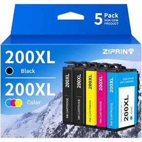 ZIPRINT 200 Ink Cartridge Remanufactured Ink Cartridge Replacement for Epson 200XL T200XL for XP-410 WF-2540 WF-2530 XP-310 XP-400 Printer (2 Black, 1 Cyan, 1Magenta, 1 Yellow) 200XL Ink Combo Pack