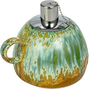 Creative Co-Op Stoneware Oil Lamp with Handle, Reactive Glaze, Multicolor