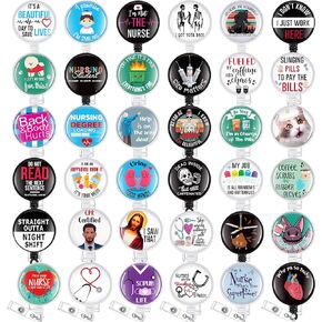 Crowye 36 Pcs Nurse Badge Reel Holder Retractable Cute Nurse ID Badge Holder for Women Men Clip Hospital Office Medical Health Doctor Worker Teachers Students Gifts