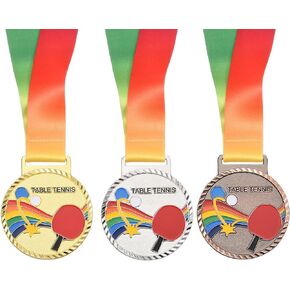PATIKIL 2.7" Ping Pong Medals, 3 Pack Table Tennis Award Medals Set Gold Silver Bronze Medal with Ribbon Multicolor for Games Sports Competitions