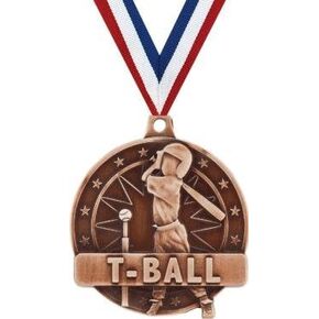 ميدالية T-Ball - ميداليات بيسبول برونزية للأطفال مع شريط للرقبة