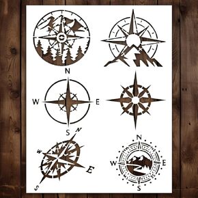 Compass Stencil | Reusable Traveler Pirate Supplies Camping Forrest Aids Nautical Traveler Aids Compass Stencils for Painting on Wood, Glass, Wall, Rock, Fabric, Walls, Canvas, Glassware 8.5"x 11"
