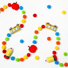 8.2Ft Back to School Felt Banner Cute School Bus Apple Pencil Hanging Garland Colorful Pom Ball Banner for Kindergarten First Day of School Classroom Home Wall
