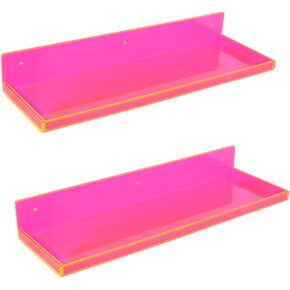 Floating Shelves for Wall Bedroom Bathroom Kitchen Plants Acrylic Floating Shelf 16.5X5.5'' Heavy Duty Adhesive No Drill, Pack of 2, Neon Green