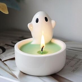 Cute Cartoon Small Ghost Candle Holder,White Handmade Ceramic Candlestick,Tea Light Holders,Halloween Decorative Candlestick,Gift for Lovers Mothers Friends(Ghost)