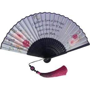 FANSOF.FANS Mother Appreciation Fabric Folding Hand Held Fan with a Box and Pouch for a Mom from Daughter, Son Birthday Mothers Day Offerings for Her Nanny, Mommy, Nana, Grandma, Grandmother