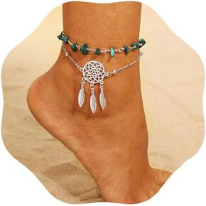 Layered Anklets Bracelets Boho Turquoise Anklet Dream Catcher Anklet Bracelet Beach Anklet Jewelry for Women and Teen Girls