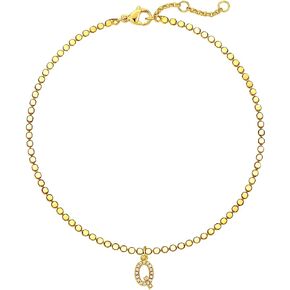 MEVECCO 18K Gold Vacuum Plated Initial Anklet Bracelet Laser Cut Flat Ball Chain Anklet With CZ Letter Charm Tiny Dot A-Z Anklet Personalized Delicate Gift For Women(A)