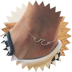 Boho Wave Ankle Bracelet Ocean Wave Anklet Bracelet Vintage Silver Wave Chain Anklet Minimalism Anklet Foot Chain Jewelry for Women and Girls