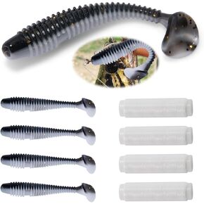 White Nylon Fishing Line & T-Tail Soft Bait Set Lightweight Durable and Low Visibility Fishing Line with Lifelike T-Tail Soft Lures for Freshwater and Saltwater Fishing