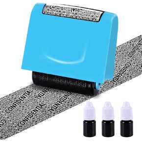 Identity Theft Protection Roller Stamp - Wide Confidential Roller Stamp with 3 Pack Refill Inks for Anti Theft Protection, Confidential Privacy Security, Address Blocker (Blue)